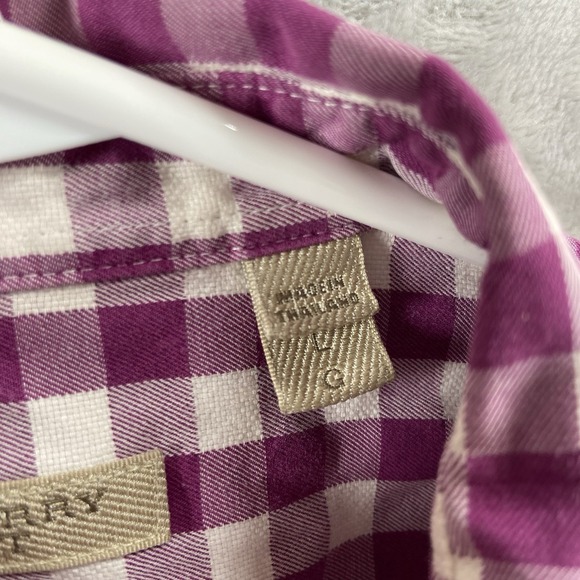 Burberry Brit Shirt men's Large Button Up Plaid Purple Long Sleeve 100% Cotton - Picture 7 of 13